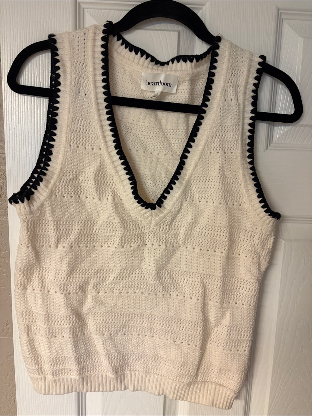Heartloom Cream Knit V-Neck Tank with Black Trim